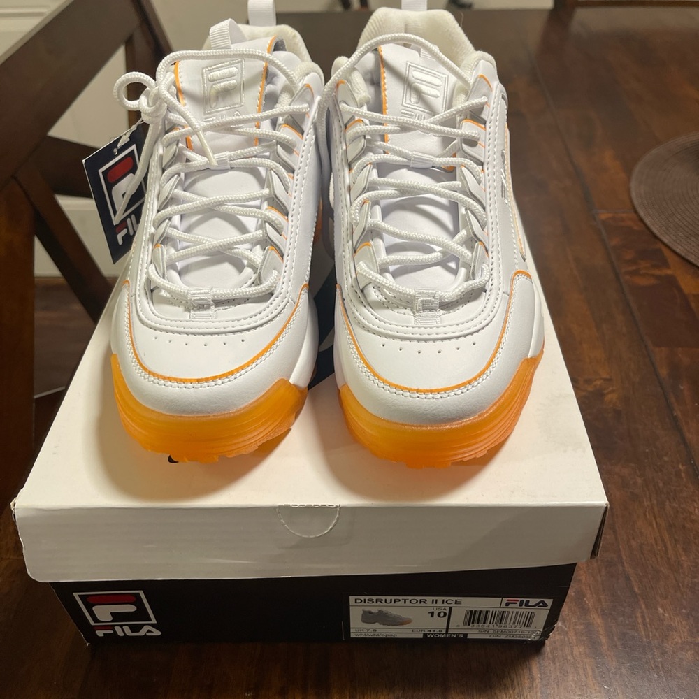 Fila Disruptor Ice White and Vibrant Orange Shoes